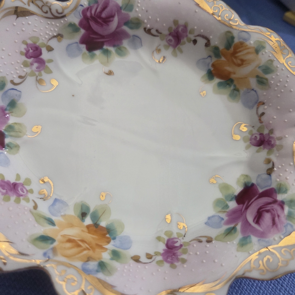 Antique Floral Boat And Dish Trimmed In Gold - Picture 7 of 7